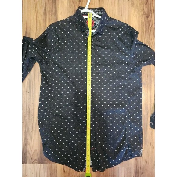 Au Noir Dress Shirt Black Long Sleeves Size 4 Bird Pattern - Picture 9 of 10